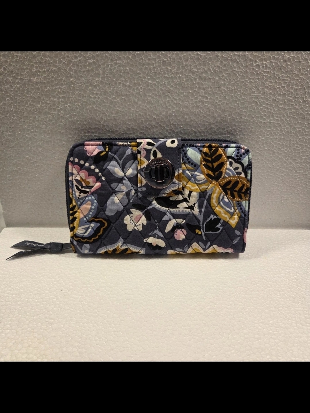 Vera Bradley Charmont Meadow Quilted  Wallet - Navy with Mustard & Pink Accents